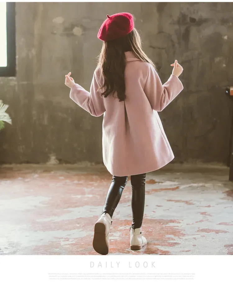 New Winter Teenager Girls Long Jackets Toddler Kids Outerwear Clothes Casual Children Keep Warm Woolen Trench Coat 3-12 Years