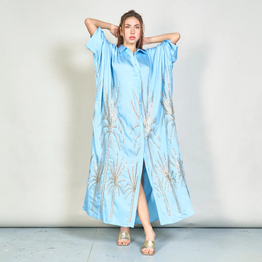 Oversize embroidered palm shirt dress wholesale