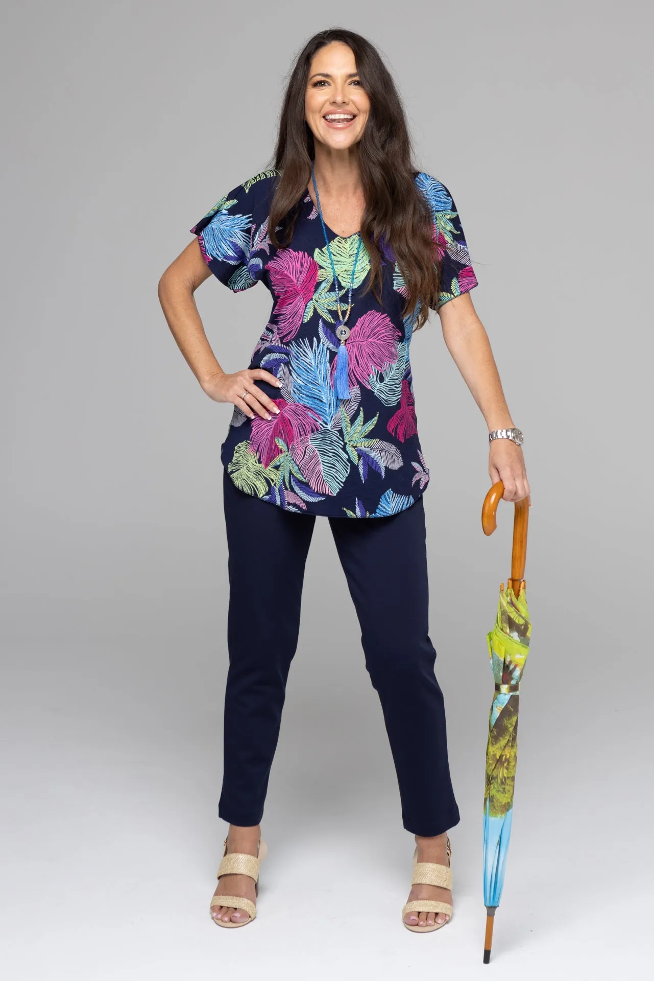 Pine Print Longer Sleeve Jersey Top