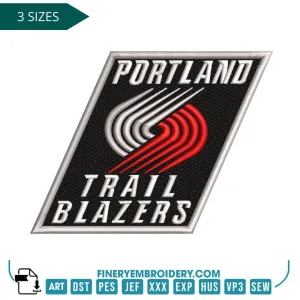 Portland Trail Blazers Embroidery Design – Sleek Team Logo in 3 Sizes