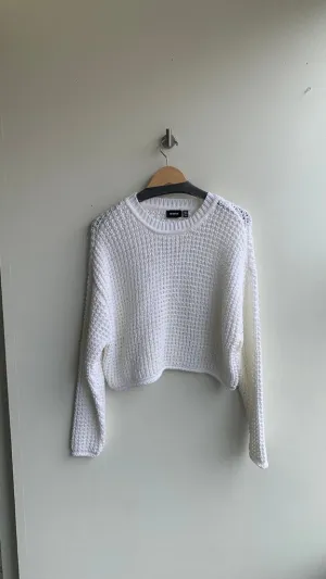 Pre-Owned RD Style Neon White Chunky Knit Crop Sweater- Size Large