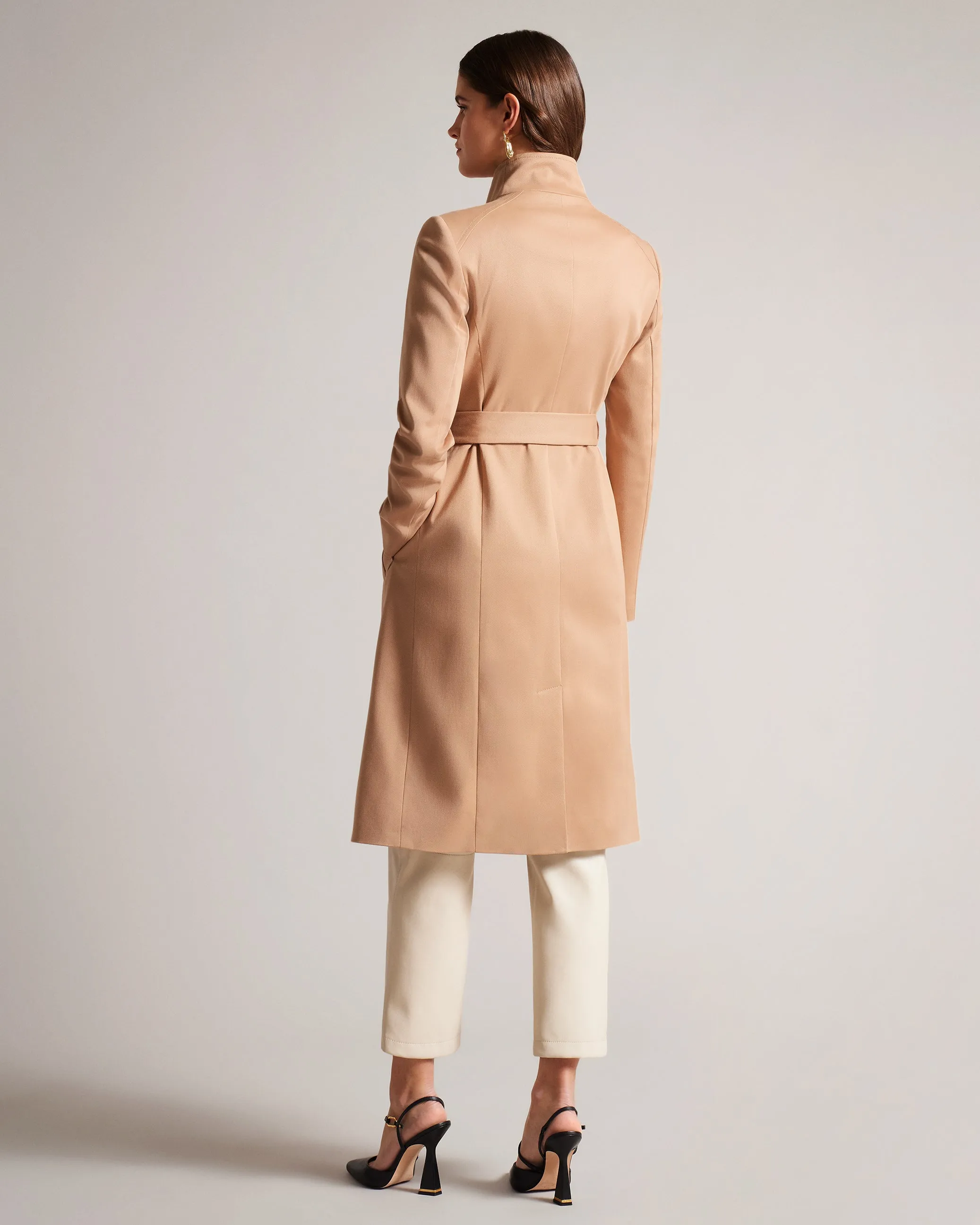 Rosina Midi Belted Wool Wrap Coat Brown-Tan