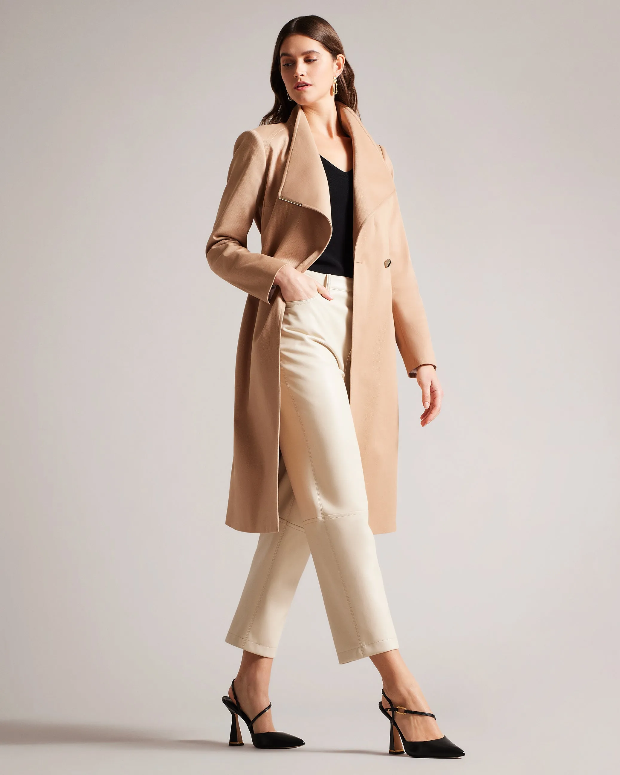 Rosina Midi Belted Wool Wrap Coat Brown-Tan