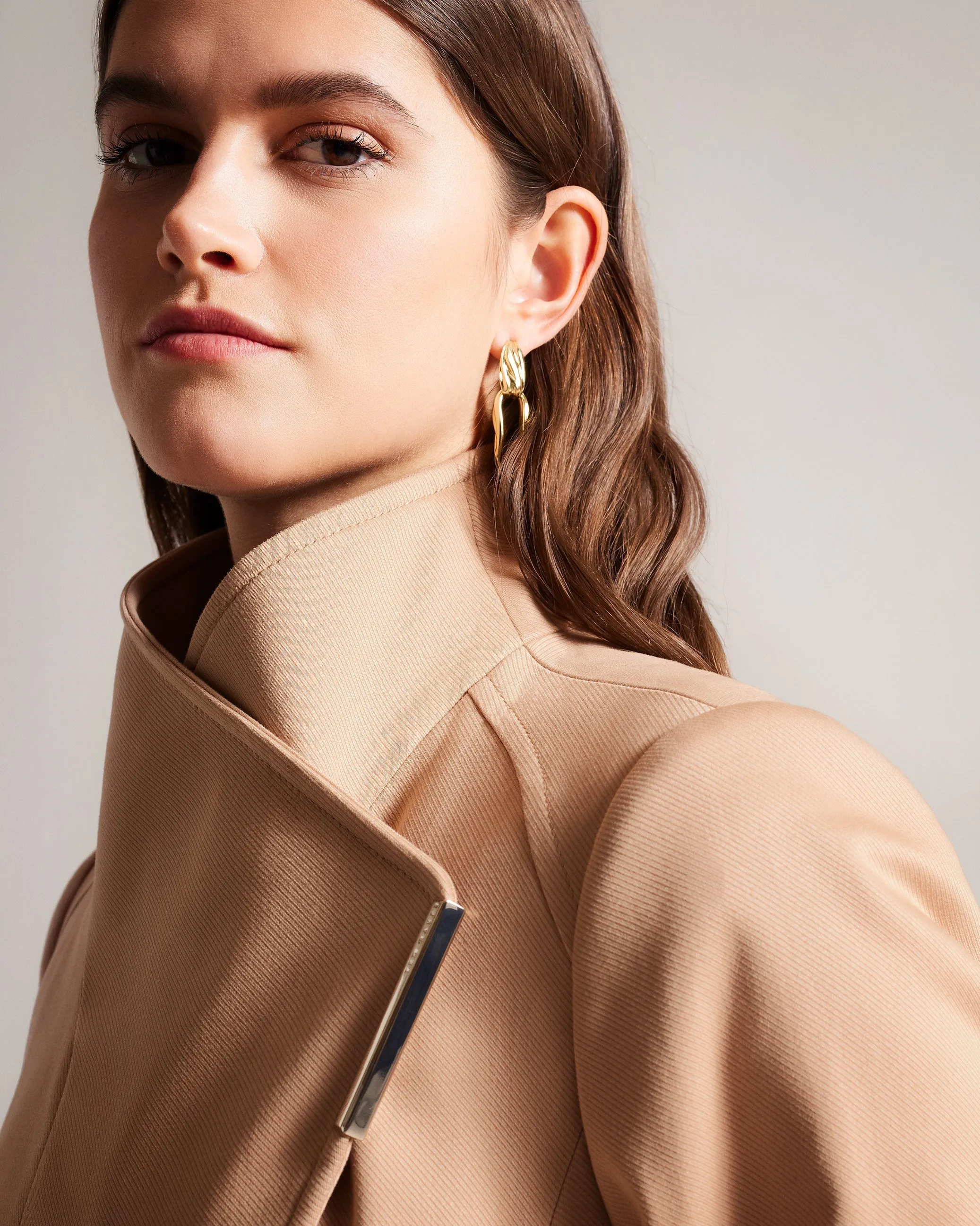 Rosina Midi Belted Wool Wrap Coat Brown-Tan