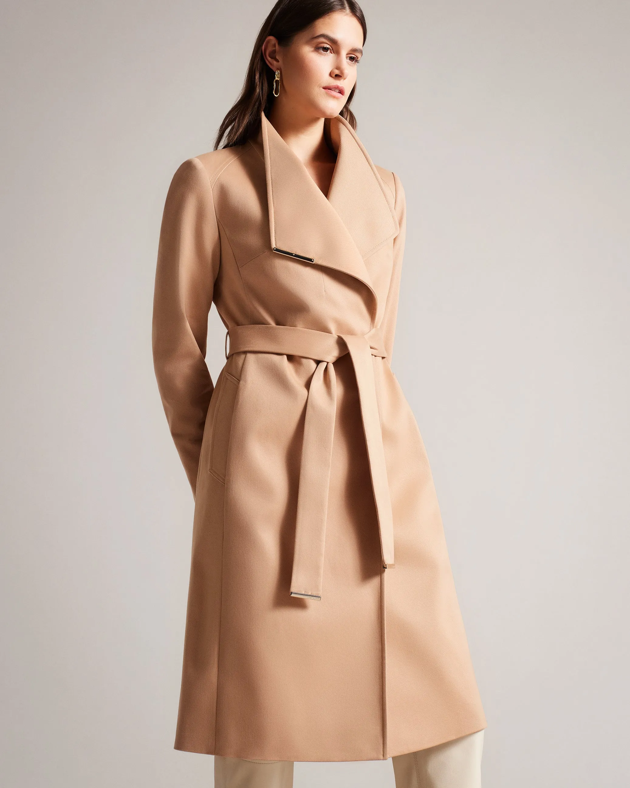 Rosina Midi Belted Wool Wrap Coat Brown-Tan