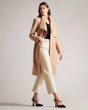 Rosina Midi Belted Wool Wrap Coat Brown-Tan
