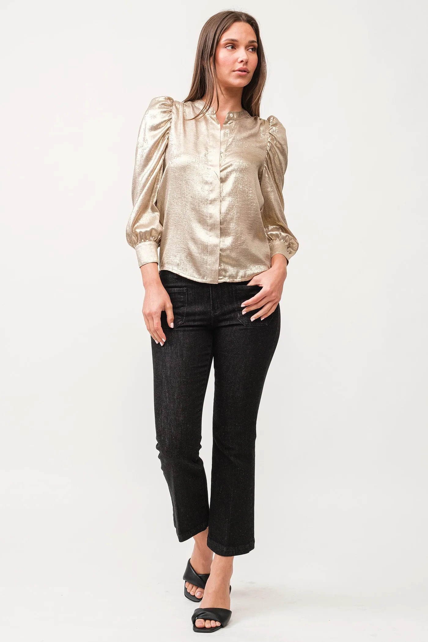 ROWAN HIDDEN PLACKET 3/4 SLEEVE CLASSIC FIT SHIRT GOLD METALLIC