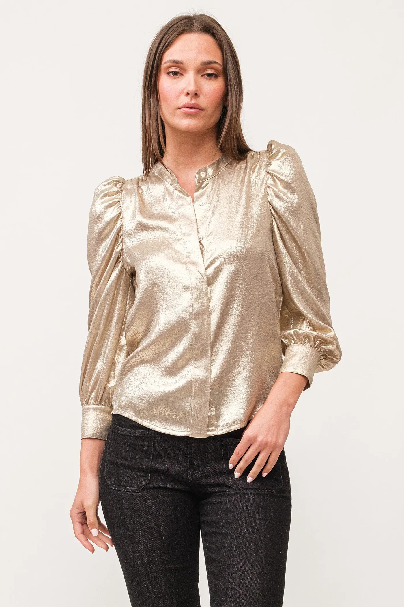 ROWAN HIDDEN PLACKET 3/4 SLEEVE CLASSIC FIT SHIRT GOLD METALLIC