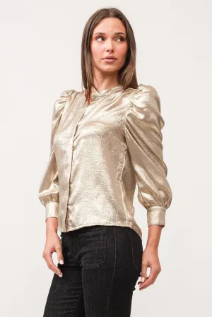 ROWAN HIDDEN PLACKET 3/4 SLEEVE CLASSIC FIT SHIRT GOLD METALLIC