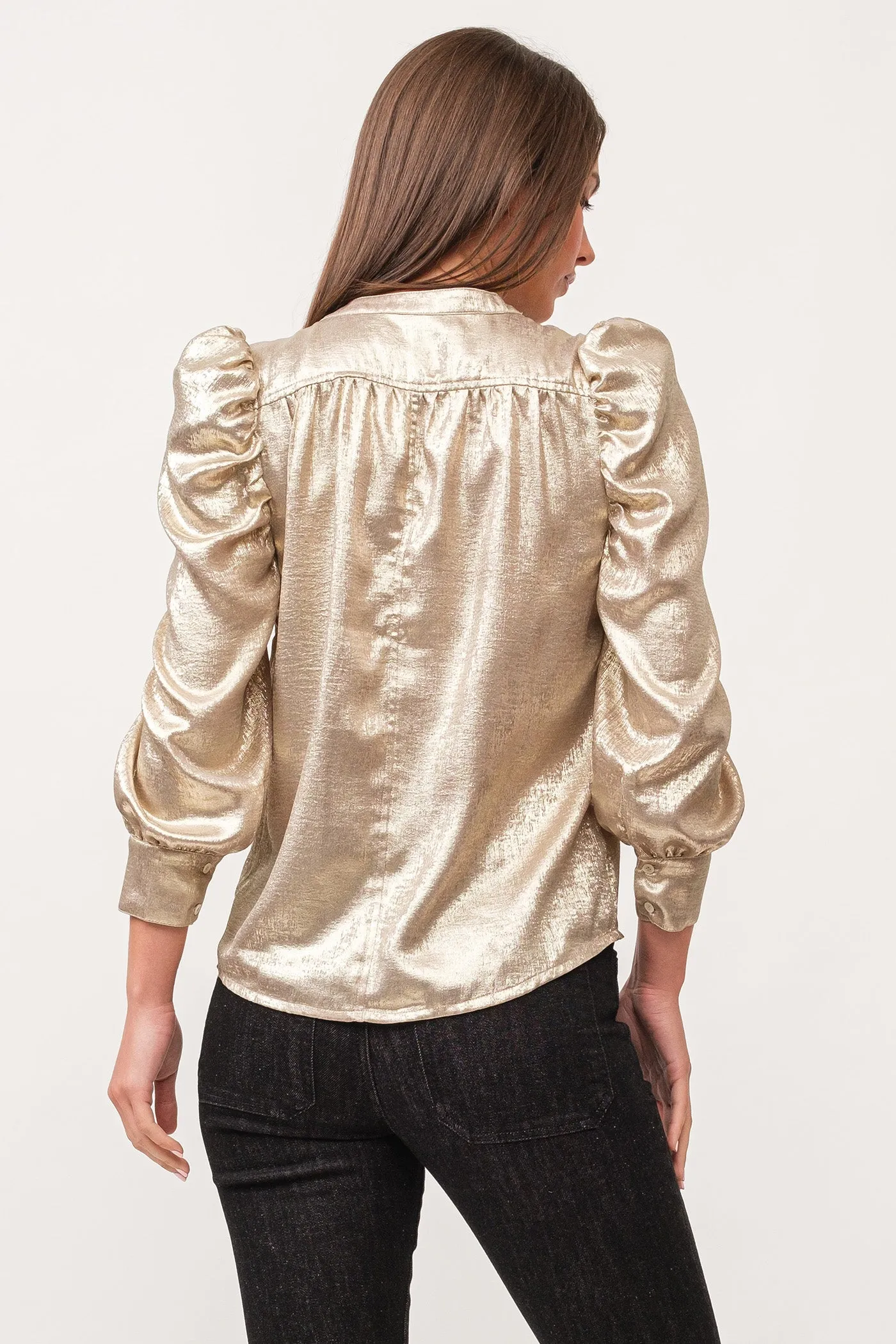 ROWAN HIDDEN PLACKET 3/4 SLEEVE CLASSIC FIT SHIRT GOLD METALLIC