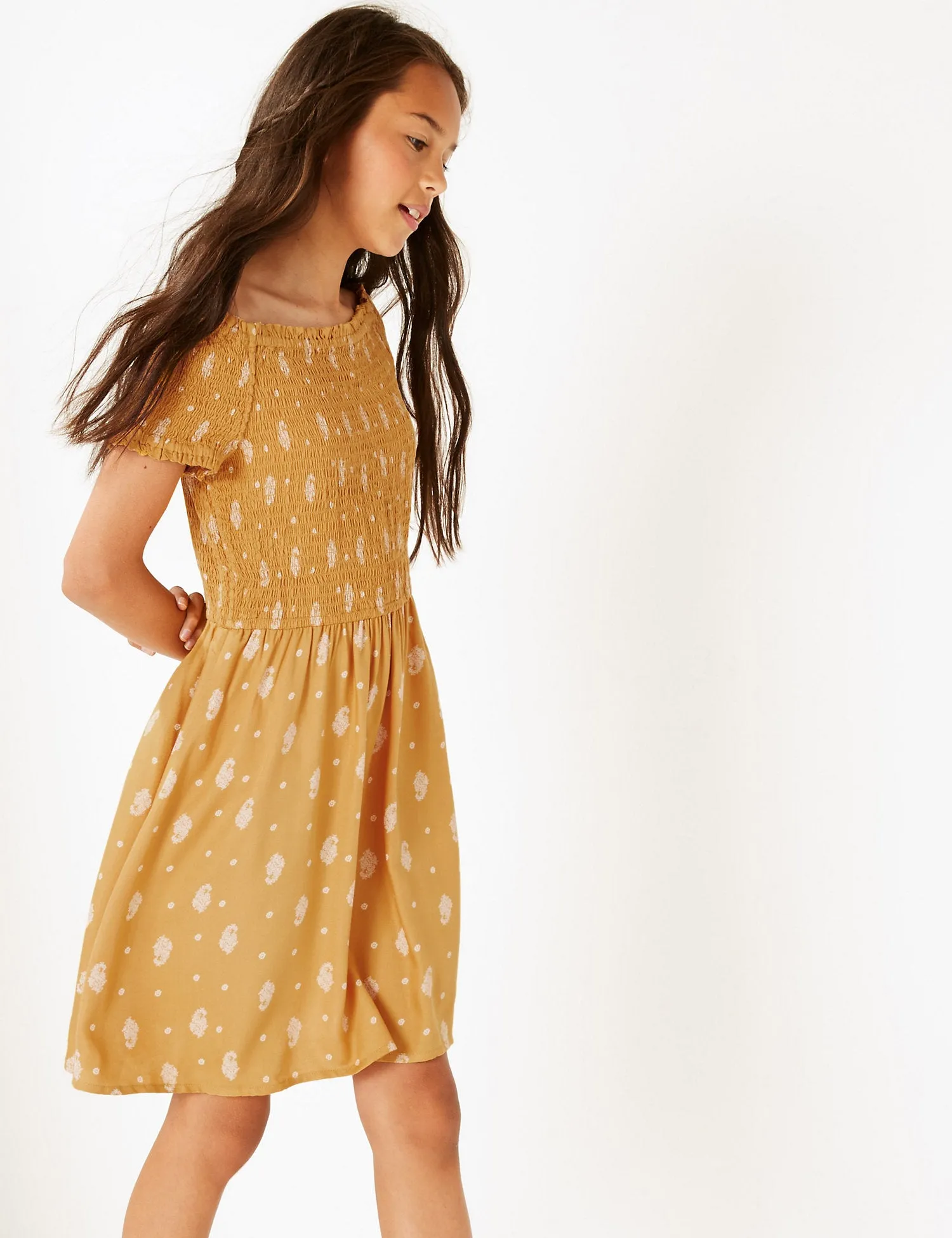Shirred Floral Print Dress