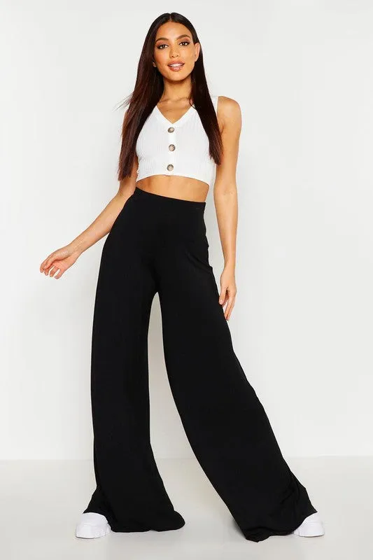 SOLID HIGH WAIST WIDE LEG PANTS
