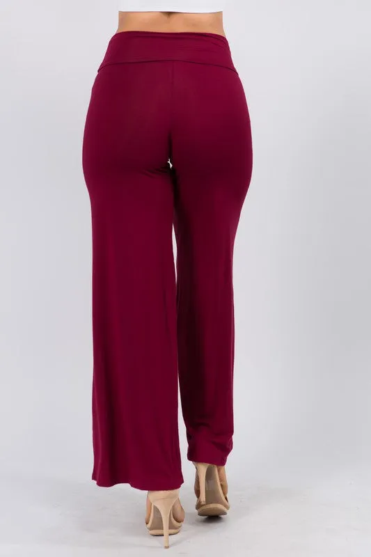 SOLID HIGH WAIST WIDE LEG PANTS