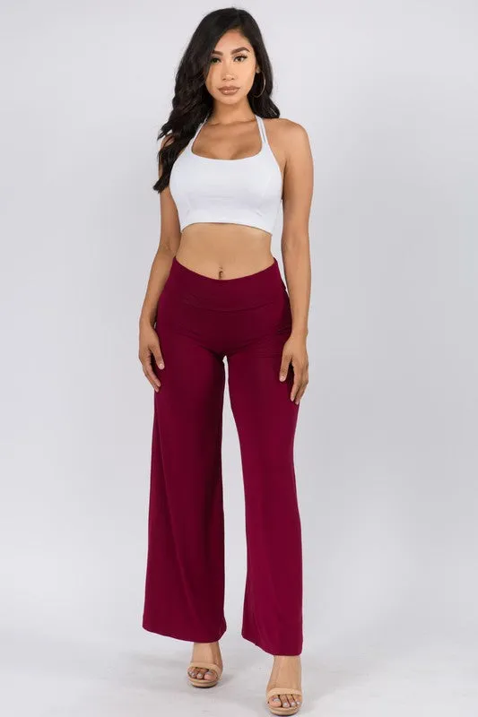 SOLID HIGH WAIST WIDE LEG PANTS