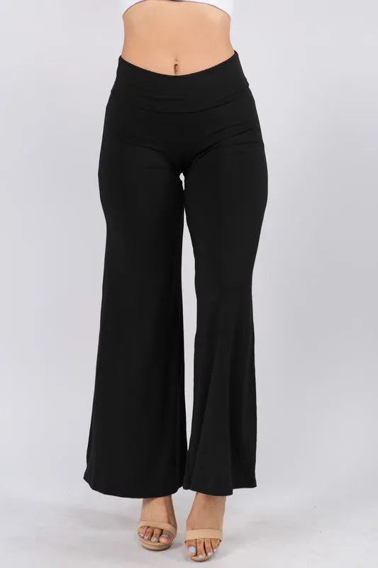 SOLID HIGH WAIST WIDE LEG PANTS