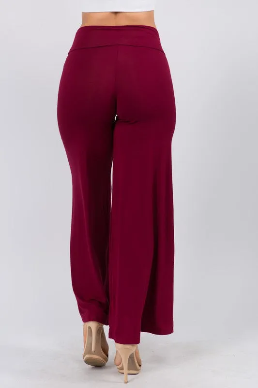 SOLID HIGH WAIST WIDE LEG PANTS