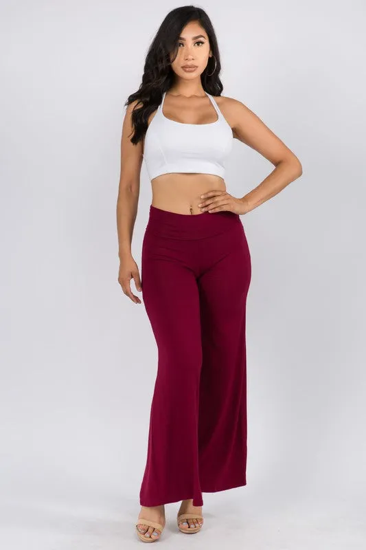 SOLID HIGH WAIST WIDE LEG PANTS