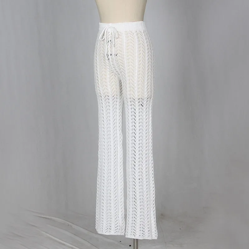 Sonnenuntergang und Schwimmen aushöhlen, gestrickt, gestrickt, mit Kordelzug, sexy Strand-Cover-Up-Hose