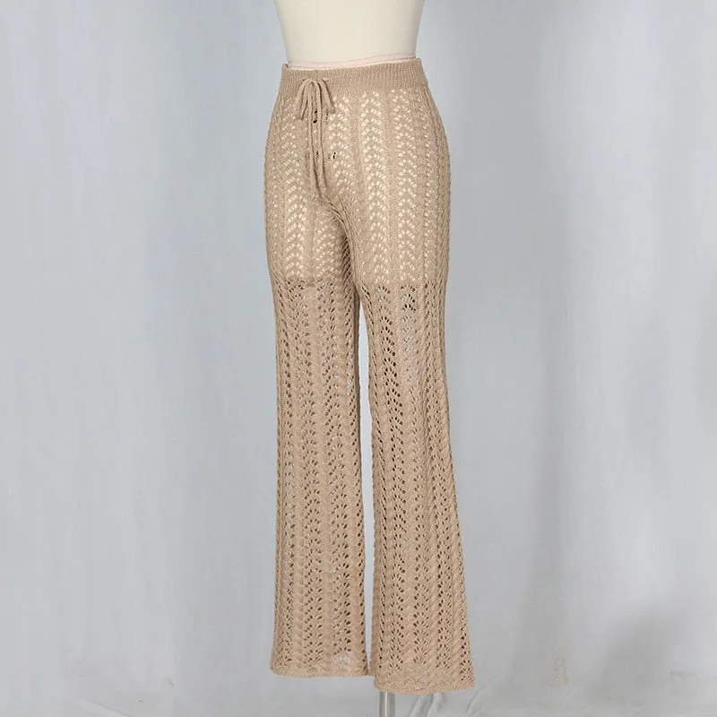 Sonnenuntergang und Schwimmen aushöhlen, gestrickt, gestrickt, mit Kordelzug, sexy Strand-Cover-Up-Hose