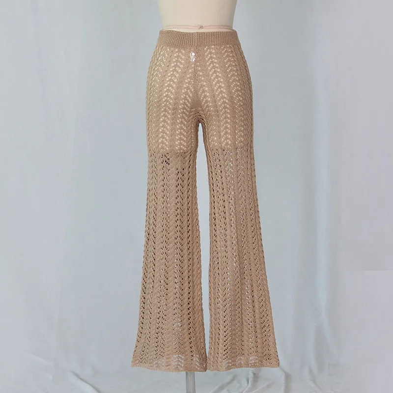 Sonnenuntergang und Schwimmen aushöhlen, gestrickt, gestrickt, mit Kordelzug, sexy Strand-Cover-Up-Hose