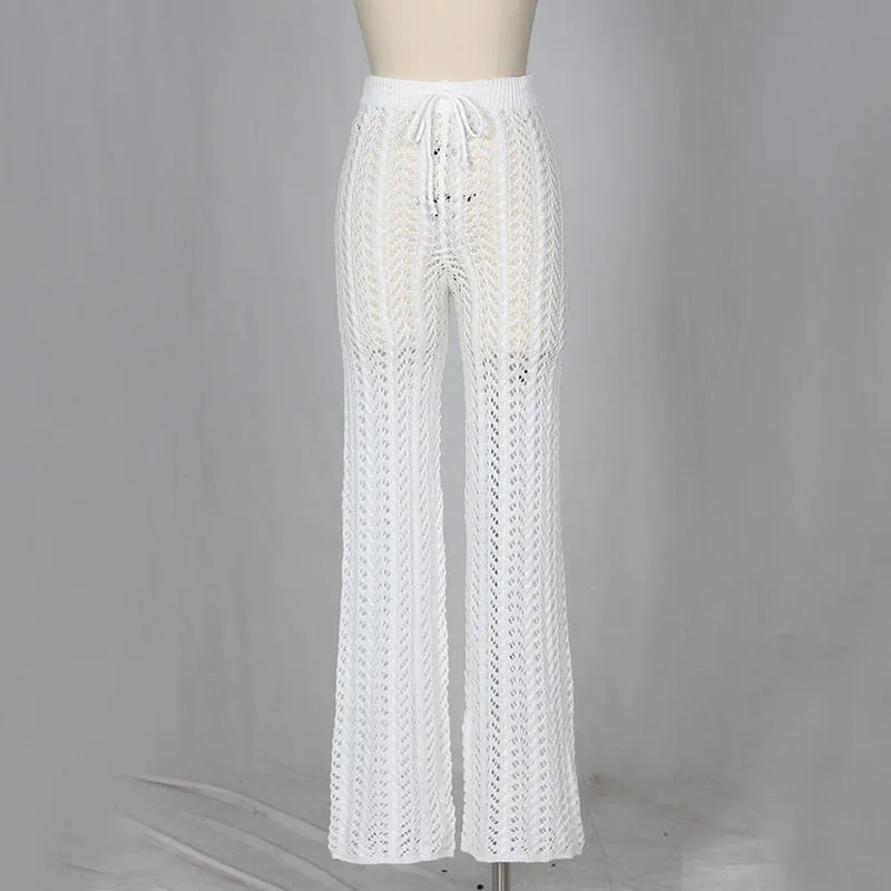 Sonnenuntergang und Schwimmen aushöhlen, gestrickt, gestrickt, mit Kordelzug, sexy Strand-Cover-Up-Hose