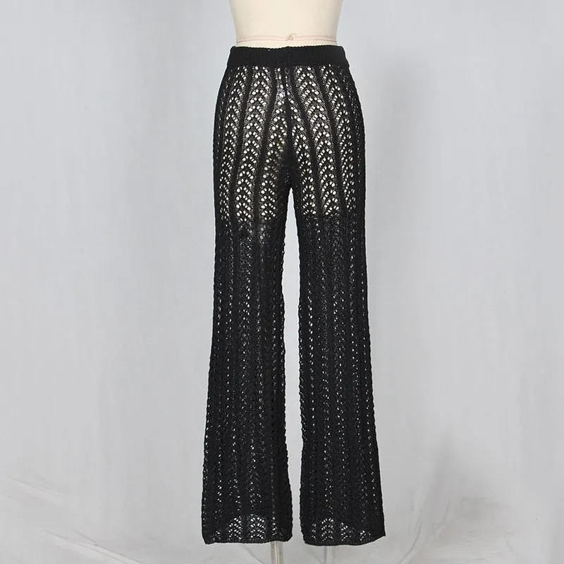 Sonnenuntergang und Schwimmen aushöhlen, gestrickt, gestrickt, mit Kordelzug, sexy Strand-Cover-Up-Hose