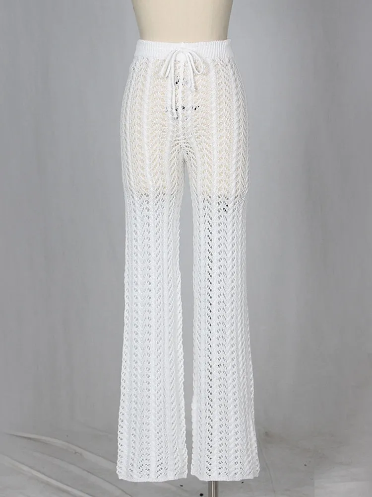 Sonnenuntergang und Schwimmen aushöhlen, gestrickt, gestrickt, mit Kordelzug, sexy Strand-Cover-Up-Hose