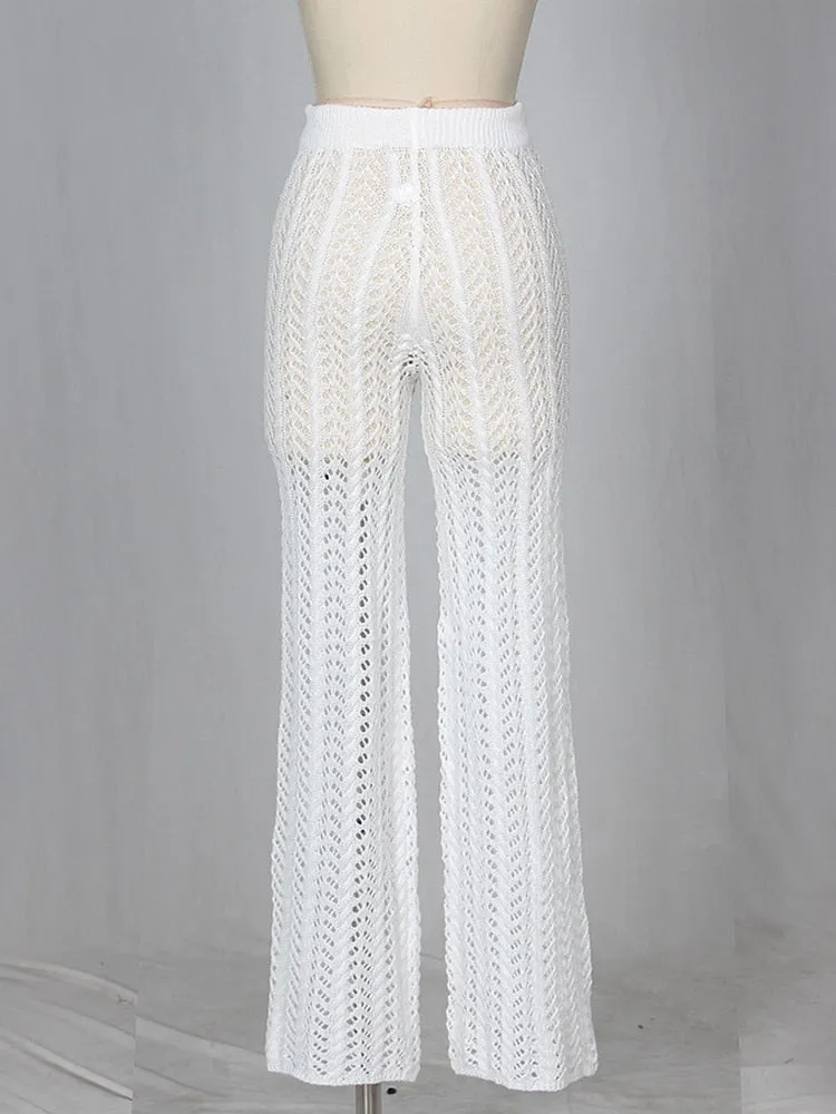 Sonnenuntergang und Schwimmen aushöhlen, gestrickt, gestrickt, mit Kordelzug, sexy Strand-Cover-Up-Hose