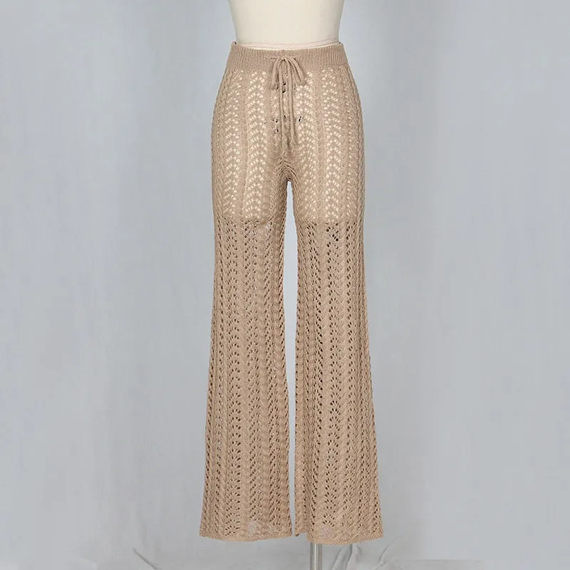 Sonnenuntergang und Schwimmen aushöhlen, gestrickt, gestrickt, mit Kordelzug, sexy Strand-Cover-Up-Hose