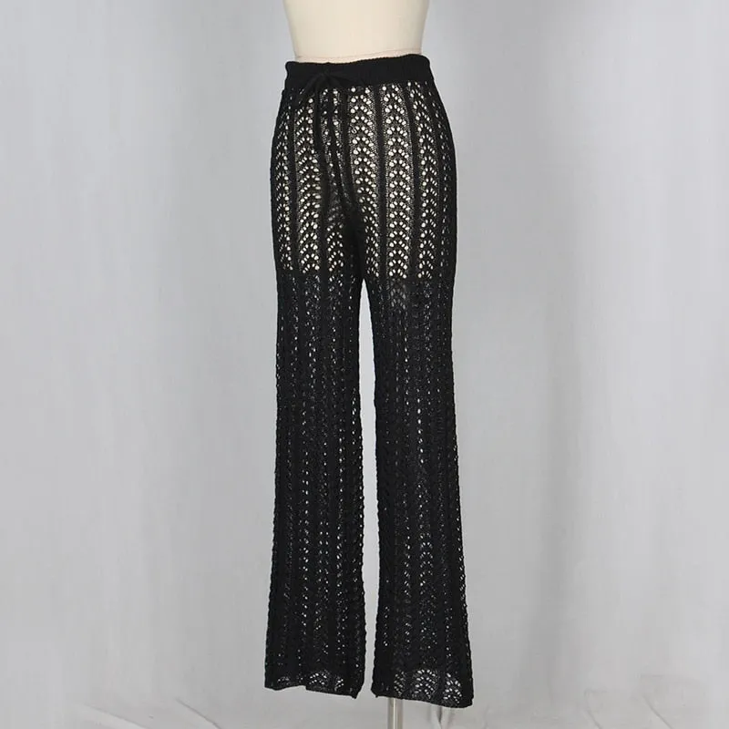 Sonnenuntergang und Schwimmen aushöhlen, gestrickt, gestrickt, mit Kordelzug, sexy Strand-Cover-Up-Hose