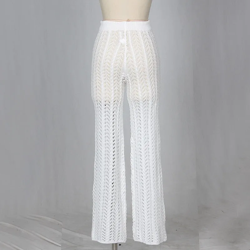 Sonnenuntergang und Schwimmen aushöhlen, gestrickt, gestrickt, mit Kordelzug, sexy Strand-Cover-Up-Hose