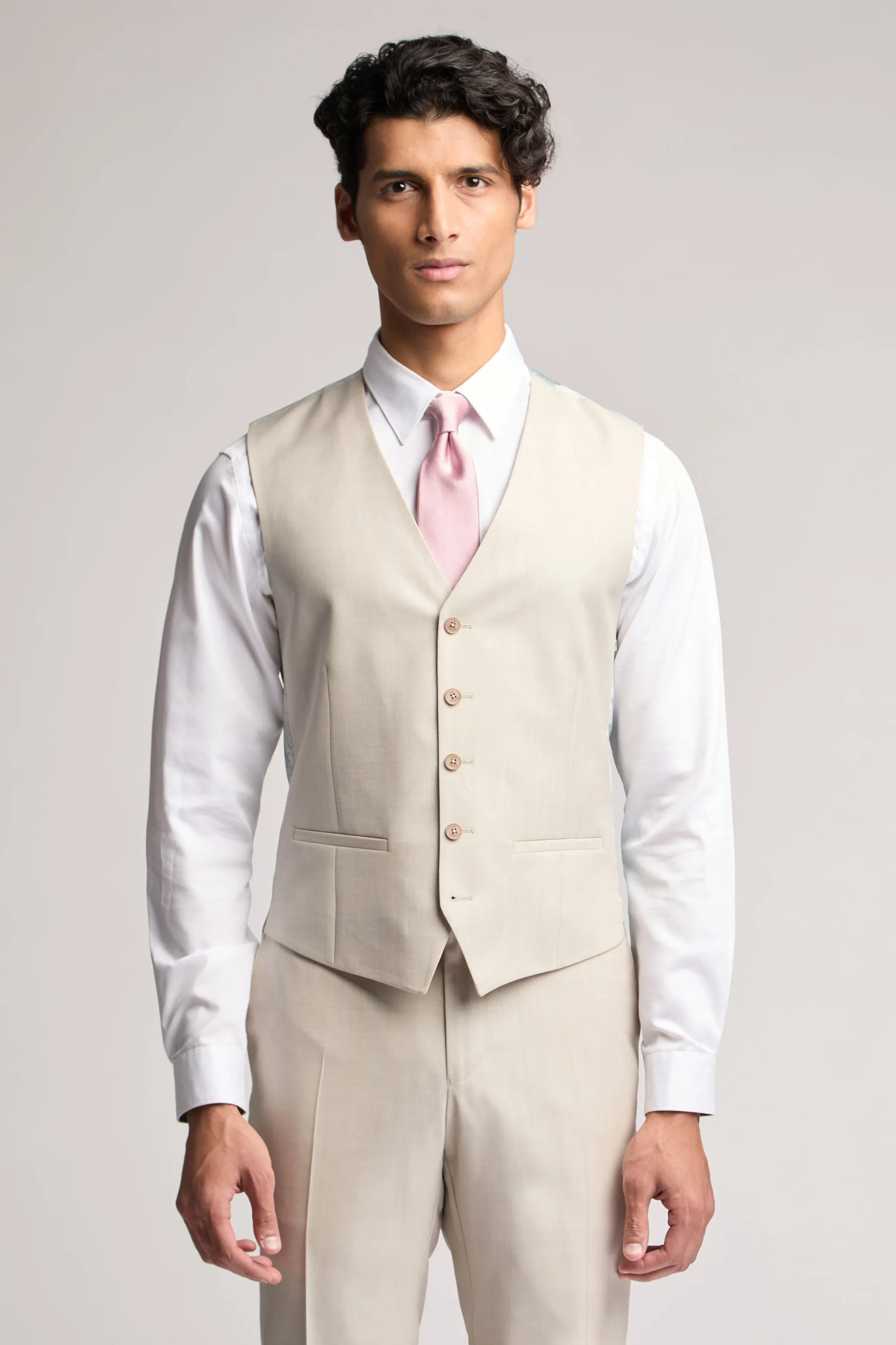 Stone Sharkskin Waistcoat Stone