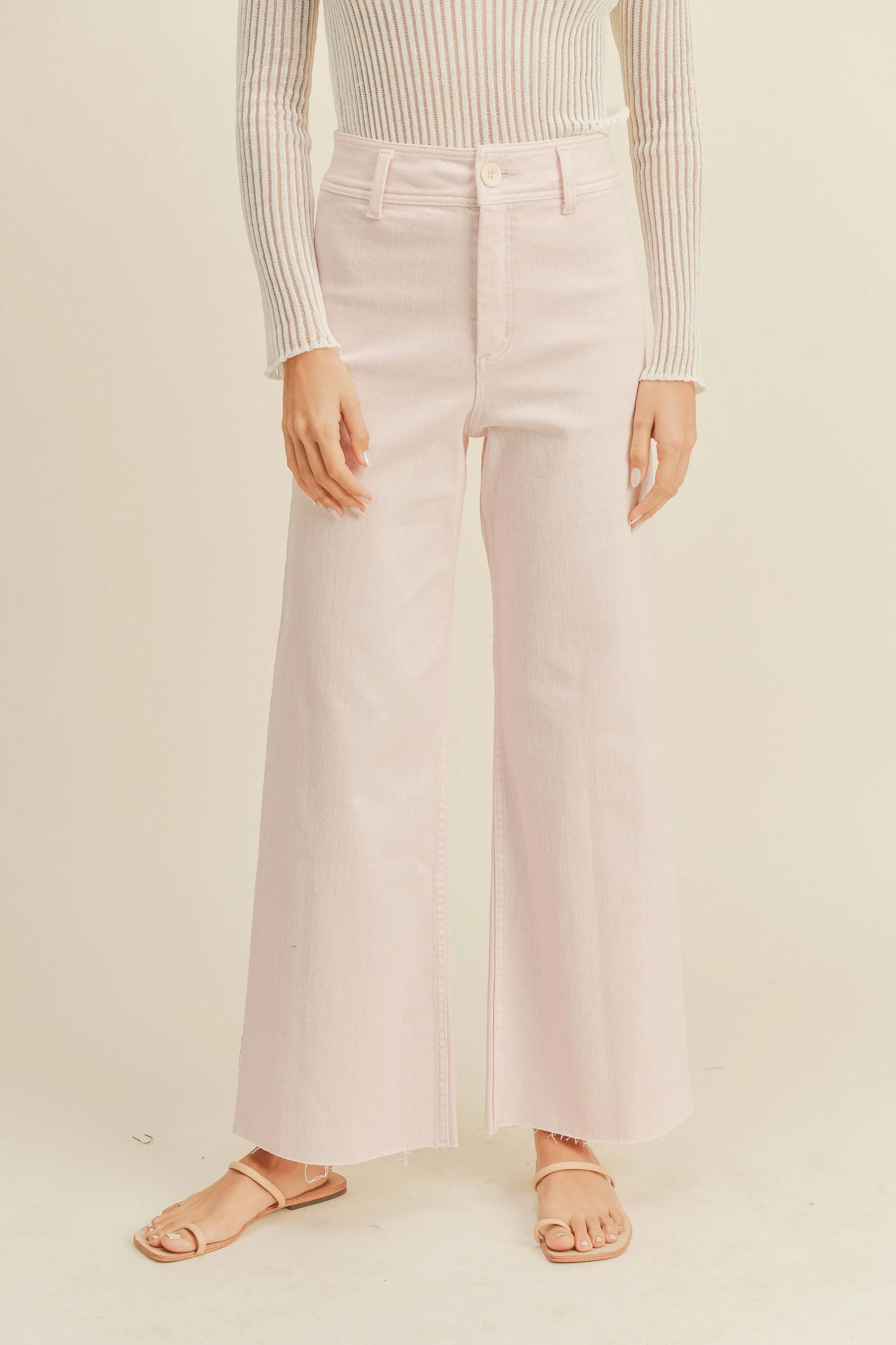 Straight Wide Leg Denim Pants - Strawberry Shake