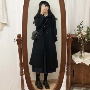 Student Wool Women Mid-Length Korean Loose Slim-Look Thick Woolen Coat