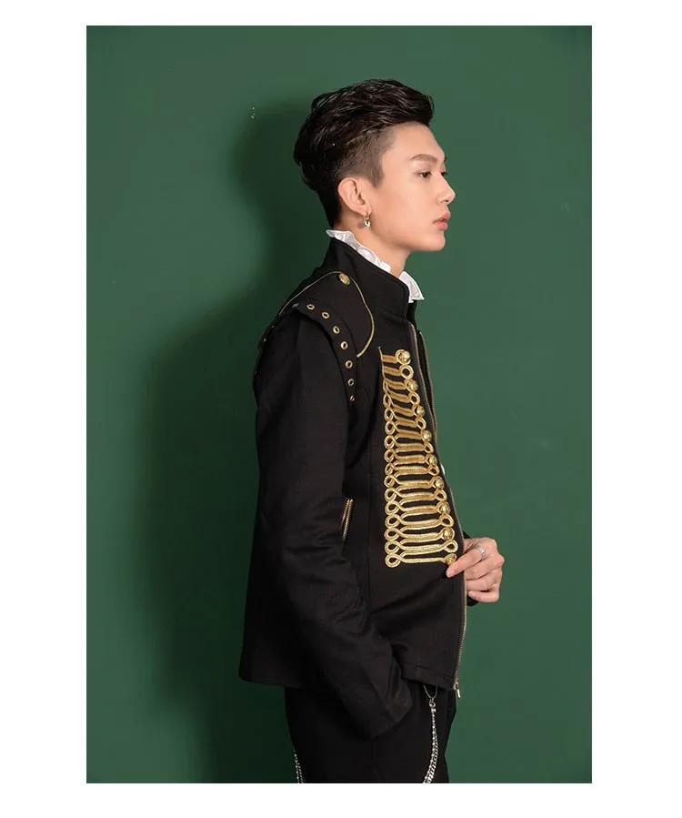 Stunning Black Gold with Unique Shoulder Design Men Costume Blazer