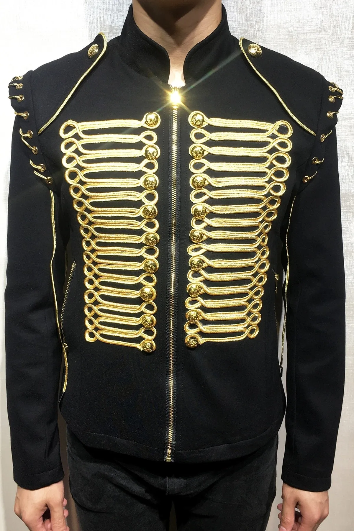 Stunning Black Gold with Unique Shoulder Design Men Costume Blazer