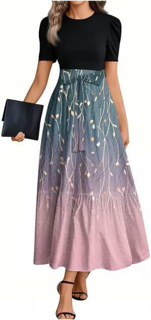 Summer Maxi Dress Church Dresses for Women 2025 Short Sleeve Crewneck Empire Waist Dress Aline Flowy Vacation Dresses
