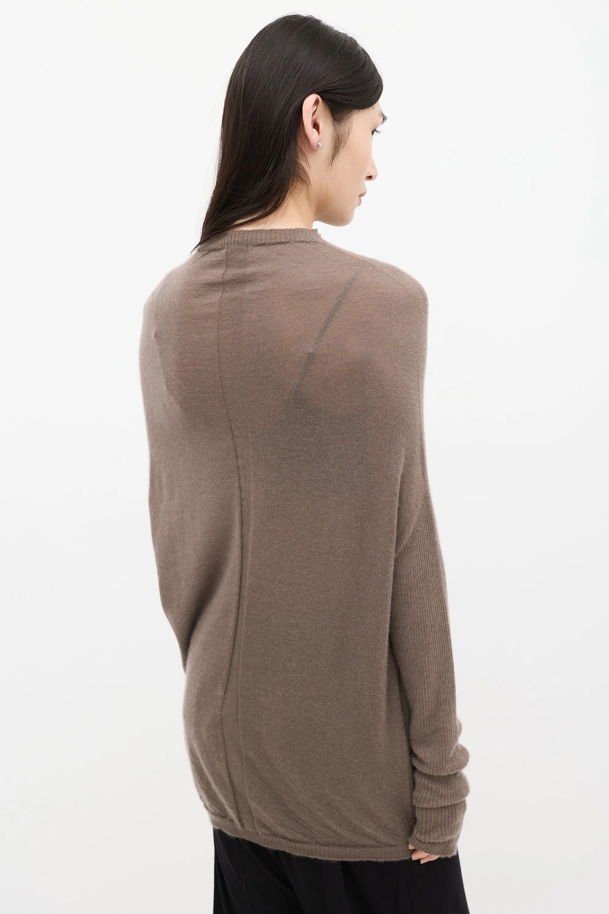 Taupe Cashmere Knit Mock Neck Sweater