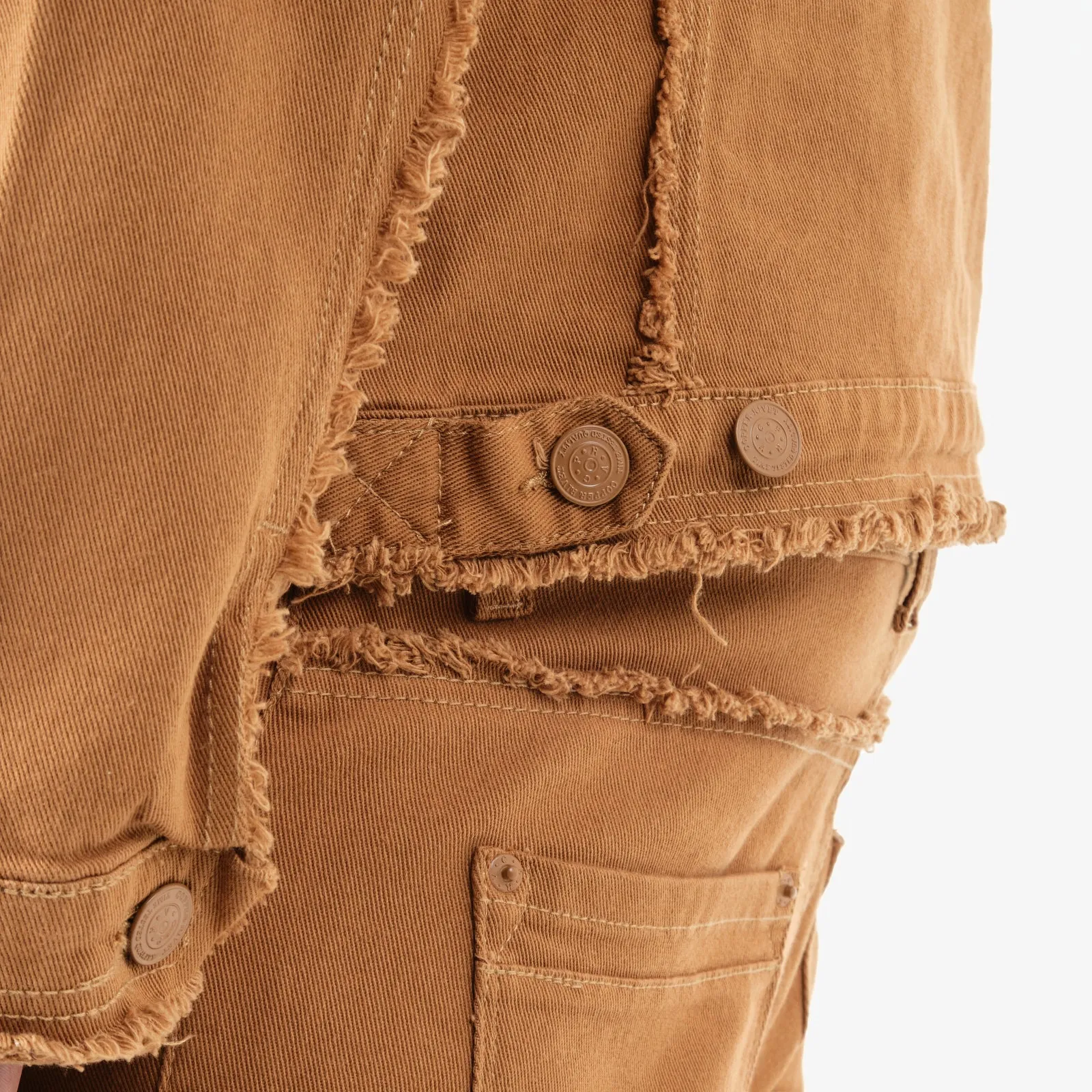 TIMBER BROWN FRAYED DENIM JACKET