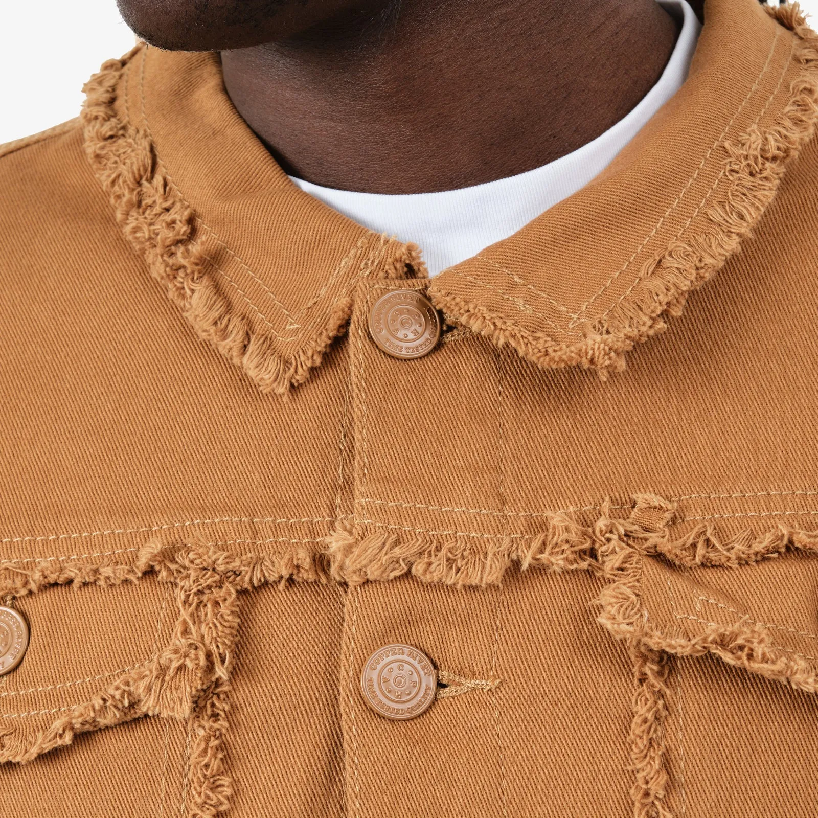 TIMBER BROWN FRAYED DENIM JACKET