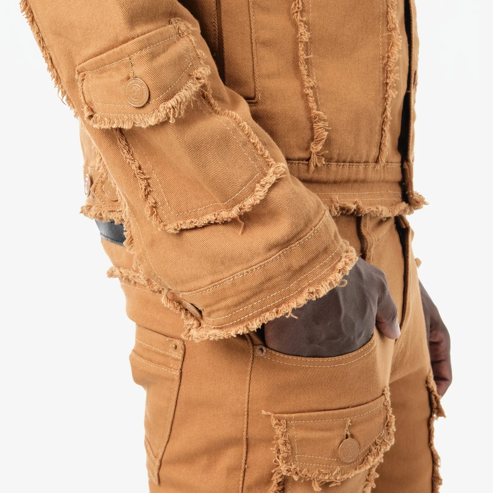 TIMBER BROWN FRAYED DENIM JACKET