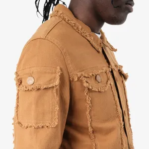 TIMBER BROWN FRAYED DENIM JACKET