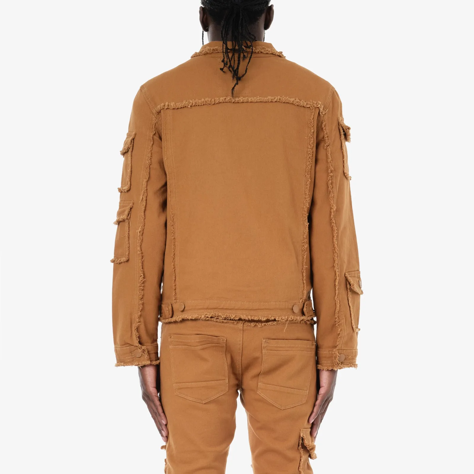 TIMBER BROWN FRAYED DENIM JACKET