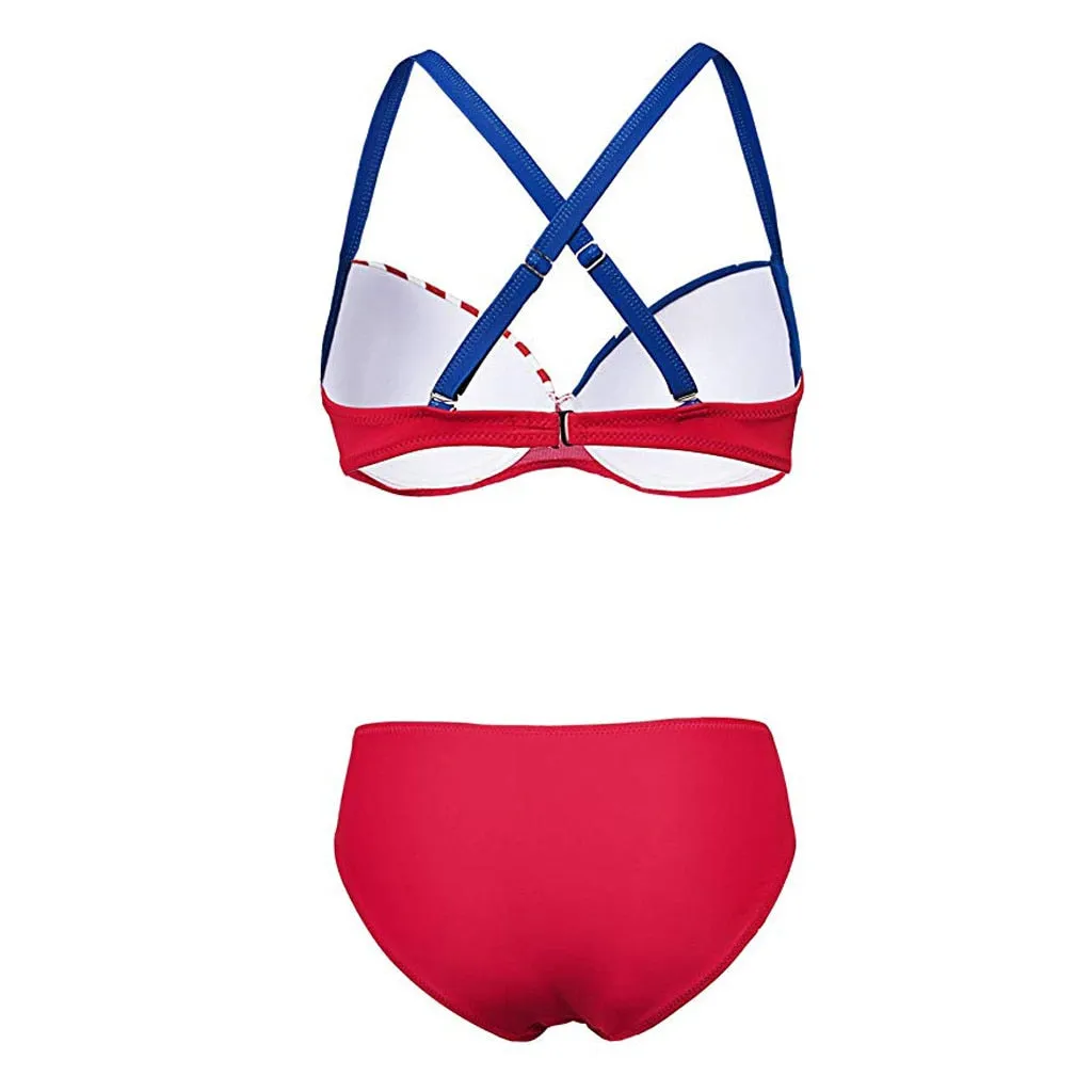 Trinity-Bikini mit amerikanischer Flagge und überkreuztem Rücken