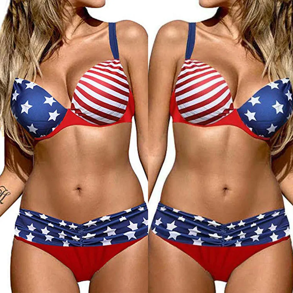 Trinity-Bikini mit amerikanischer Flagge und überkreuztem Rücken