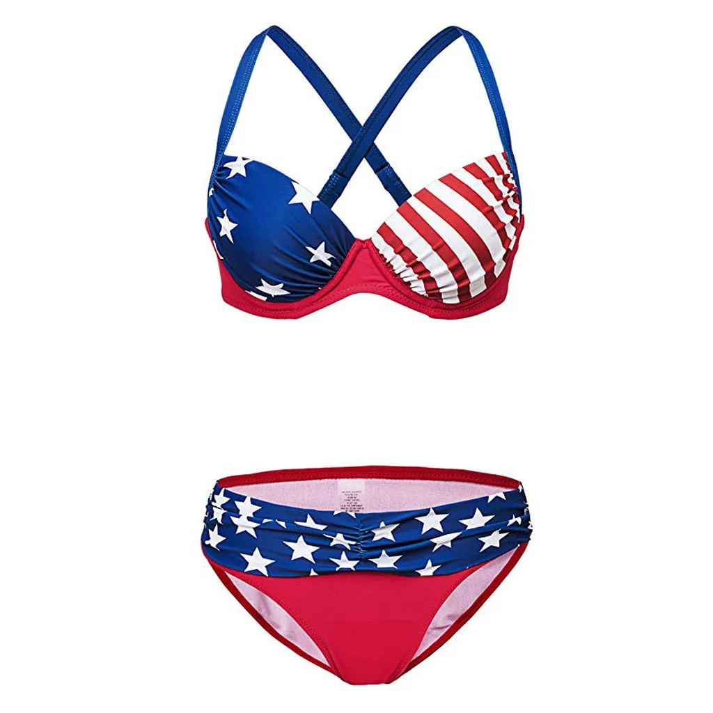 Trinity-Bikini mit amerikanischer Flagge und überkreuztem Rücken