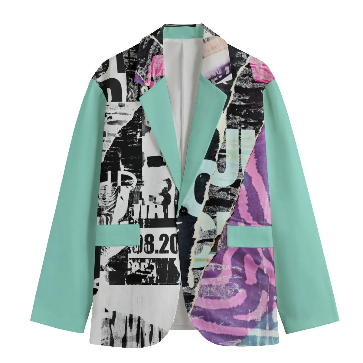 Urban Graphics Split Design Mint Men's Casual Flat Lapel Collar Blazer