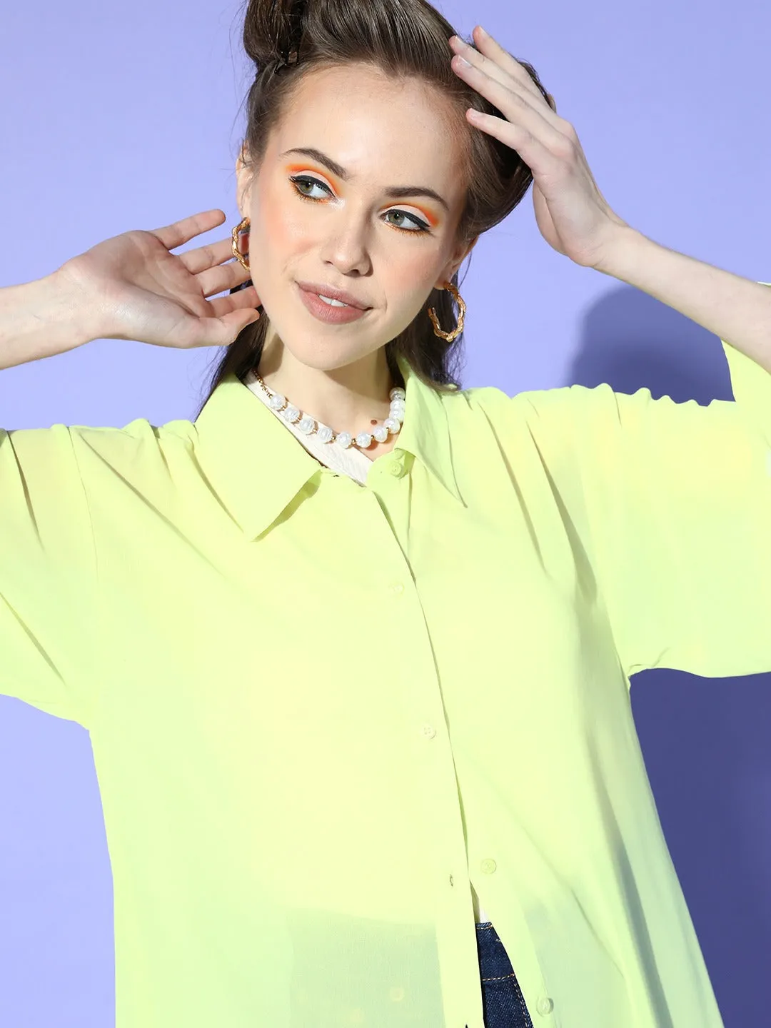 Women Lime Green Collared Shrug