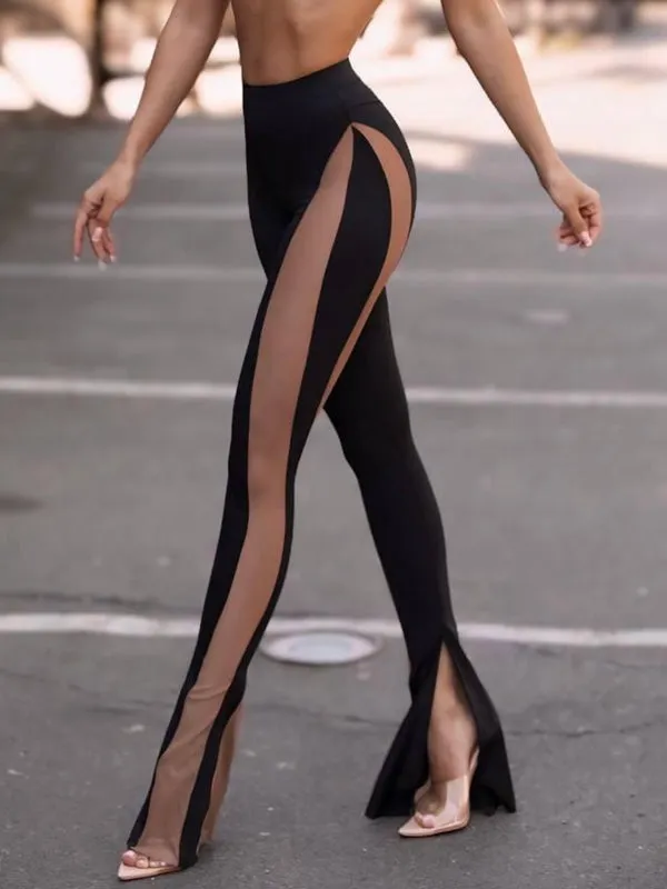 ZASUWA Female Super Sexy Unique Sheer Mesh Split Leggings